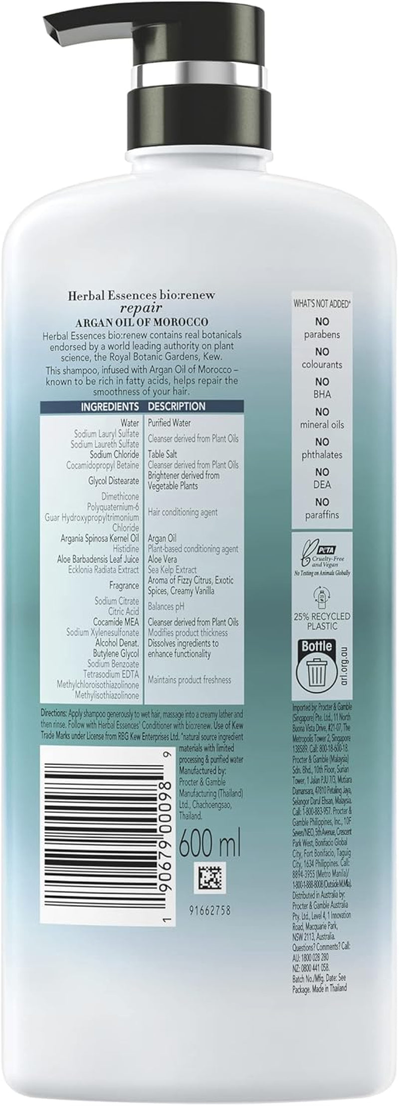 Bio Renew Repair Argan Oil of Morocco Shampoo, 600Ml